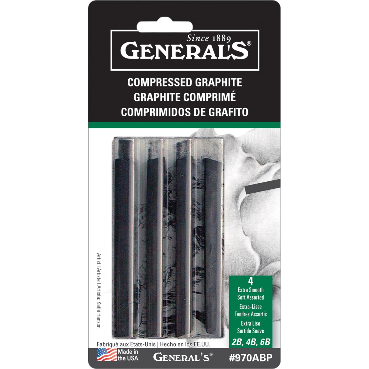 Compressed Graphite Sticks 4/Pkg-Black - 2B, 4B & 6B